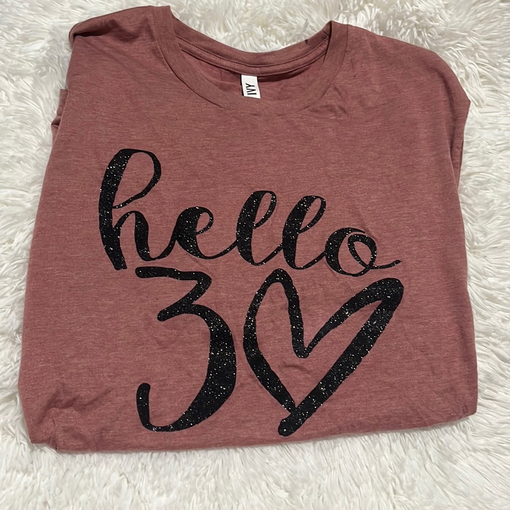 Hello 30 heart glitter t shirt dusty rose 2xl